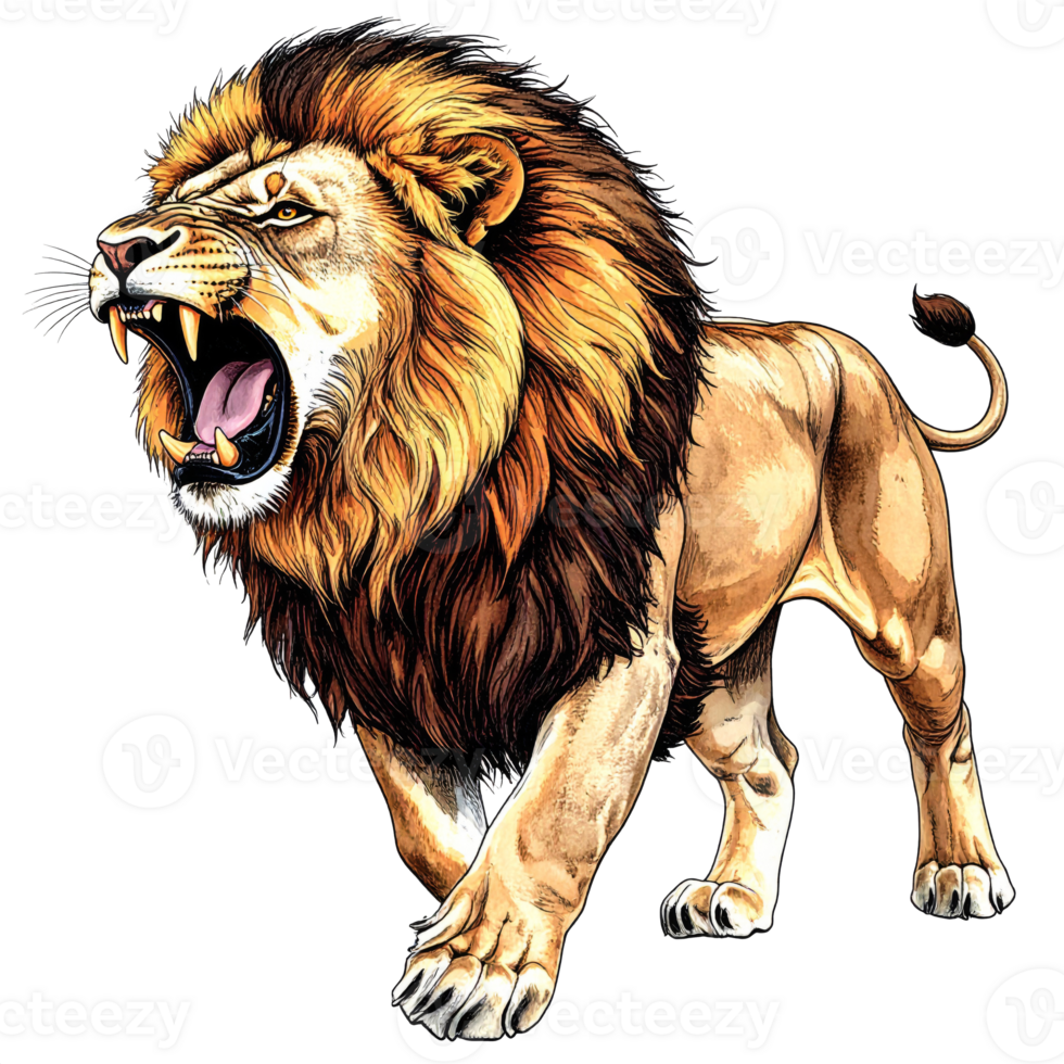 Roaring Lion with Brown Mane on Transparent Background png