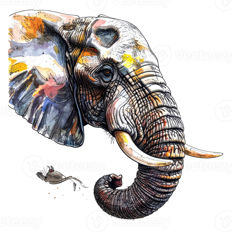 Watercolor Painting of African Elephant Head png
