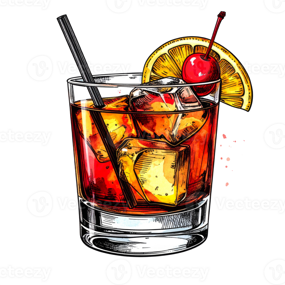 Refreshing Old Fashioned Cocktail Illustration png