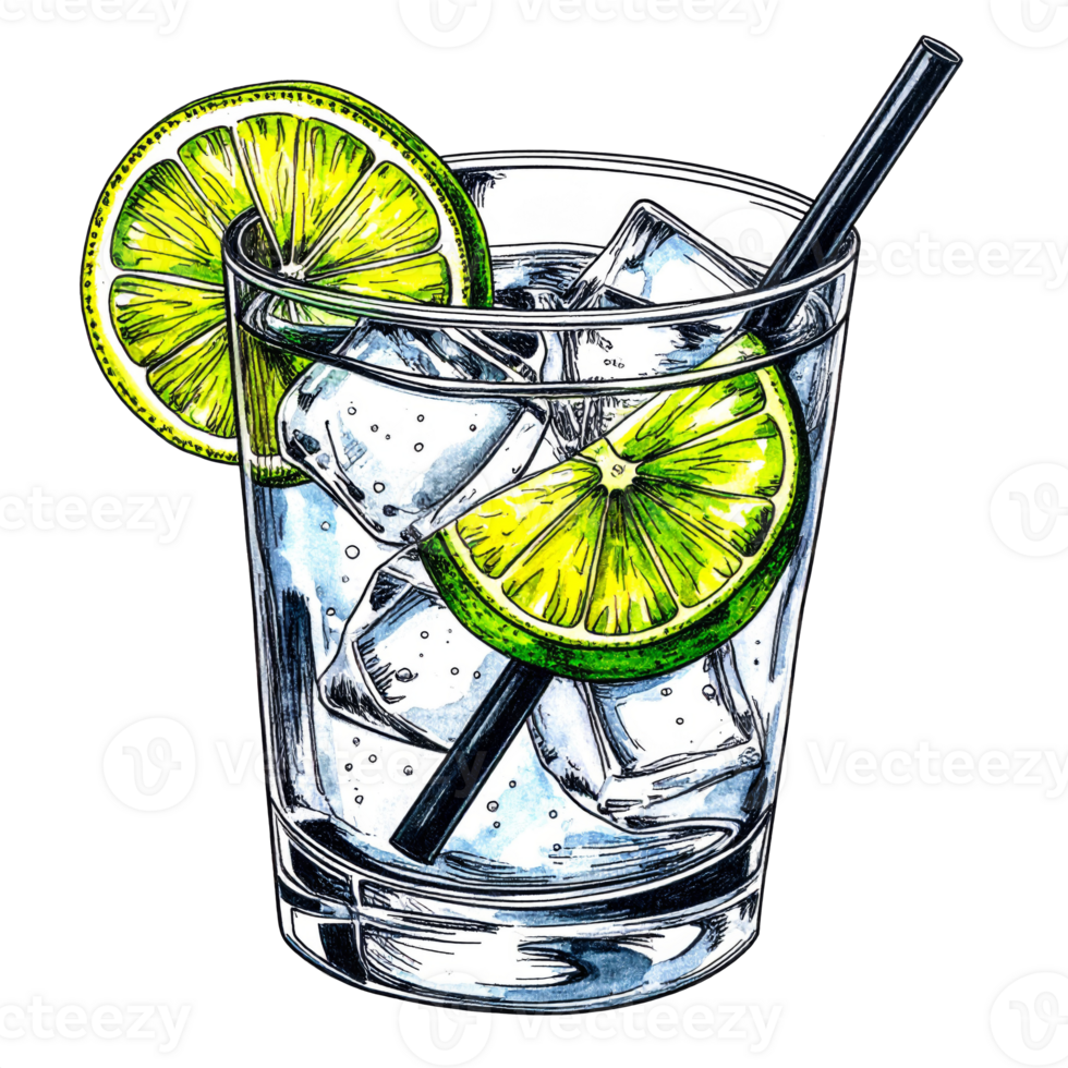 Refreshing Lime Cocktail with Ice in Glass png