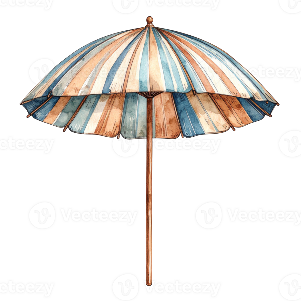 Watercolor Striped Beach Umbrella on Transparent Background png