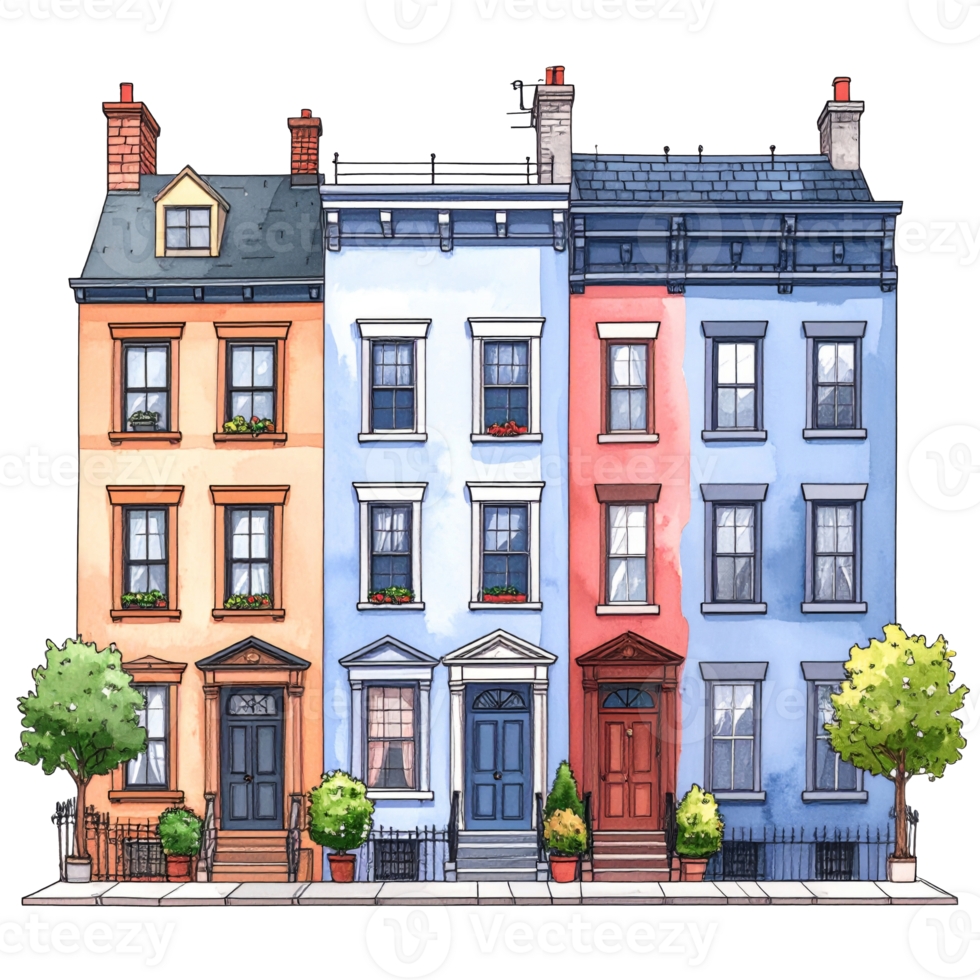 Colorful Townhouses Watercolor Illustration png