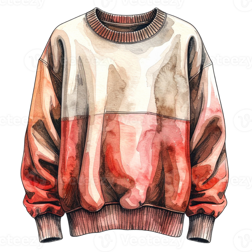 Watercolor Illustration of a Cream Red Brown Sweater png