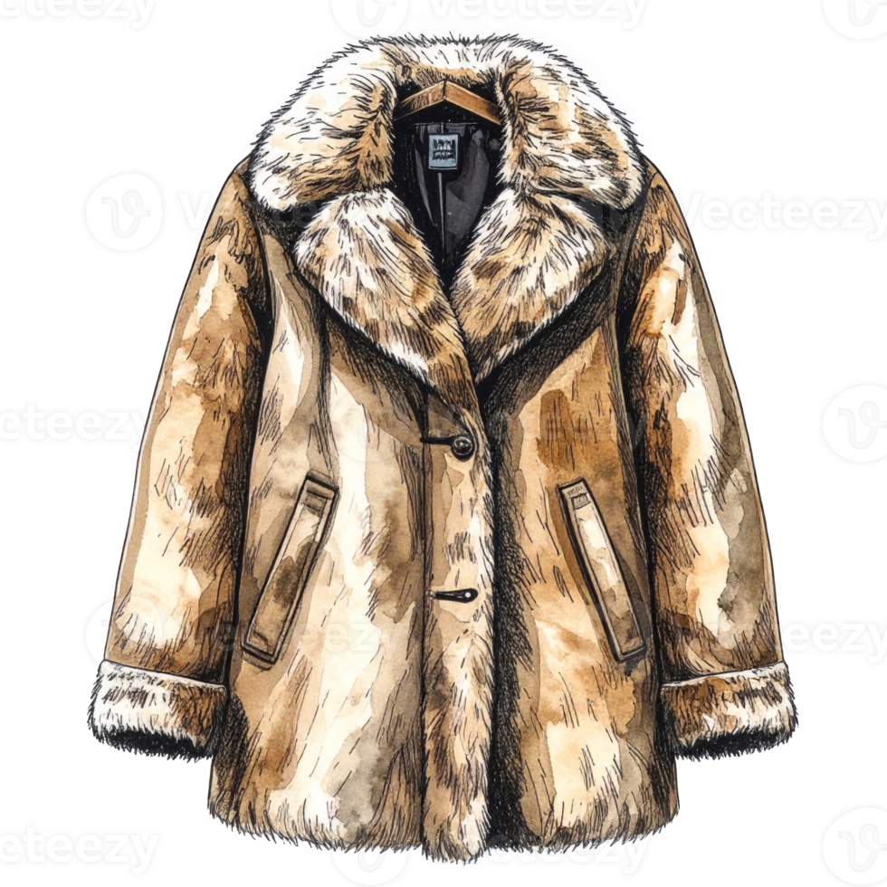 Tan Fur Collar Coat Fashion Illustration png