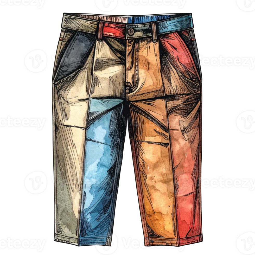 Colorful Patchwork Pants Watercolor Illustration png