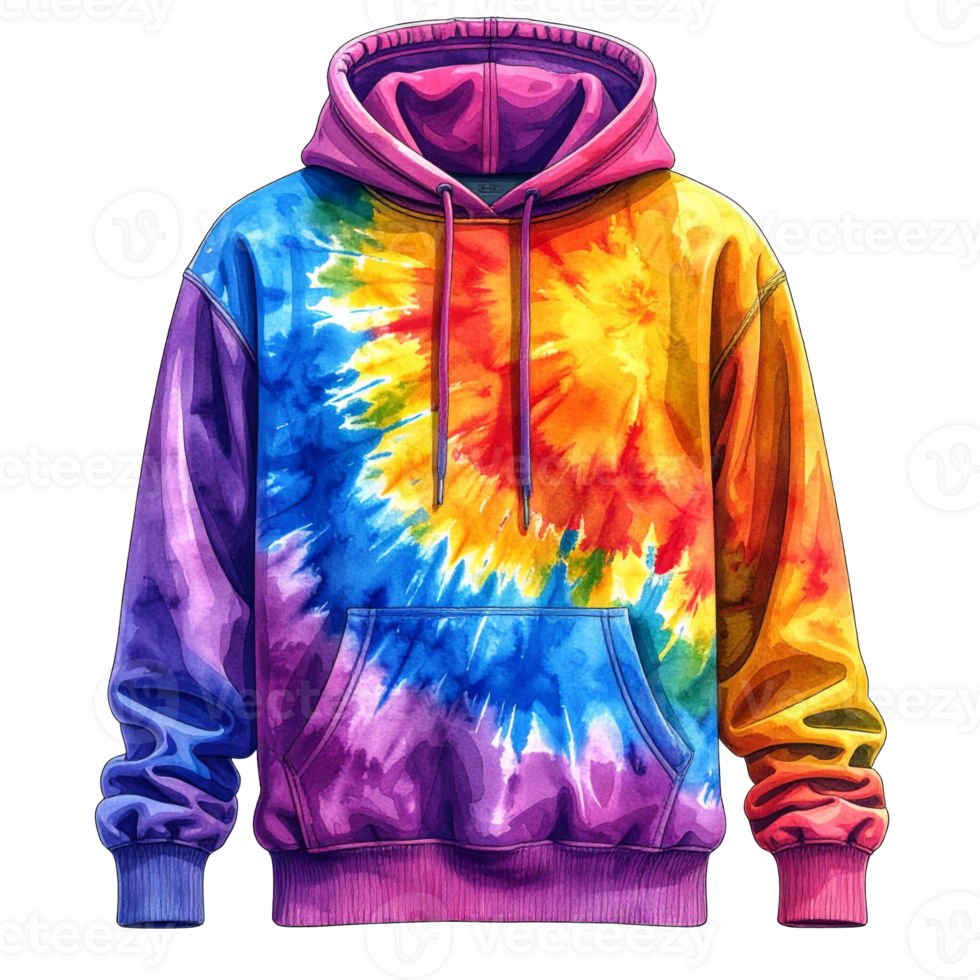 Colorful Tie Dye Rainbow Hoodie on Transparent Background png