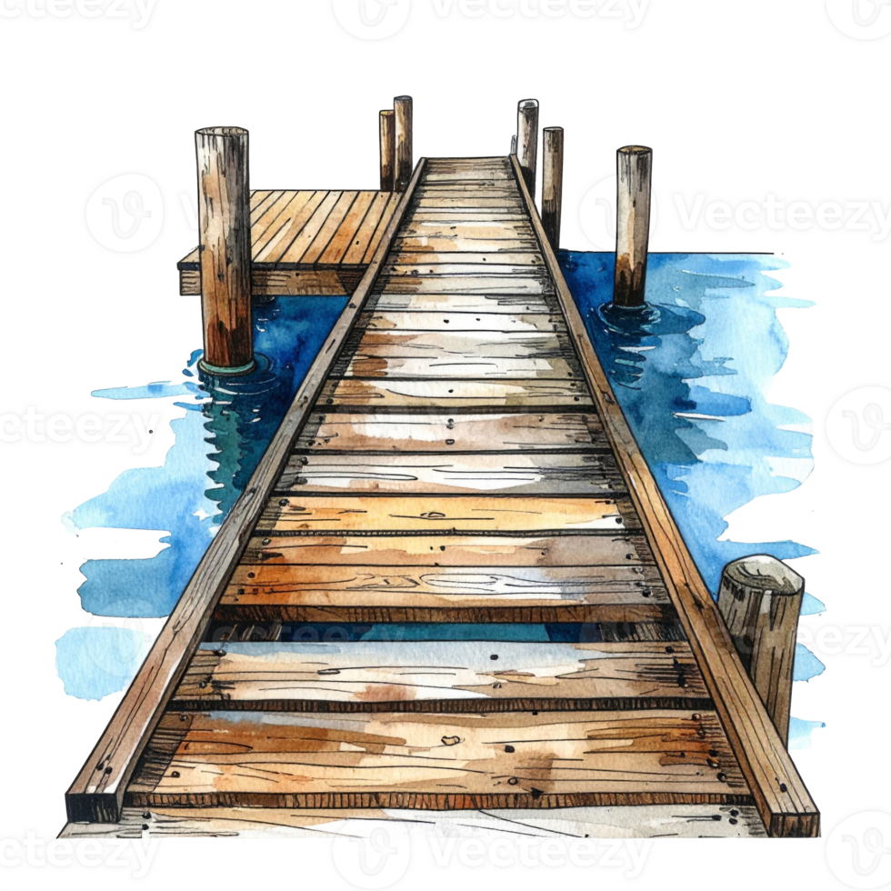 Rustic Wooden Dock Extending Over Blue Water png