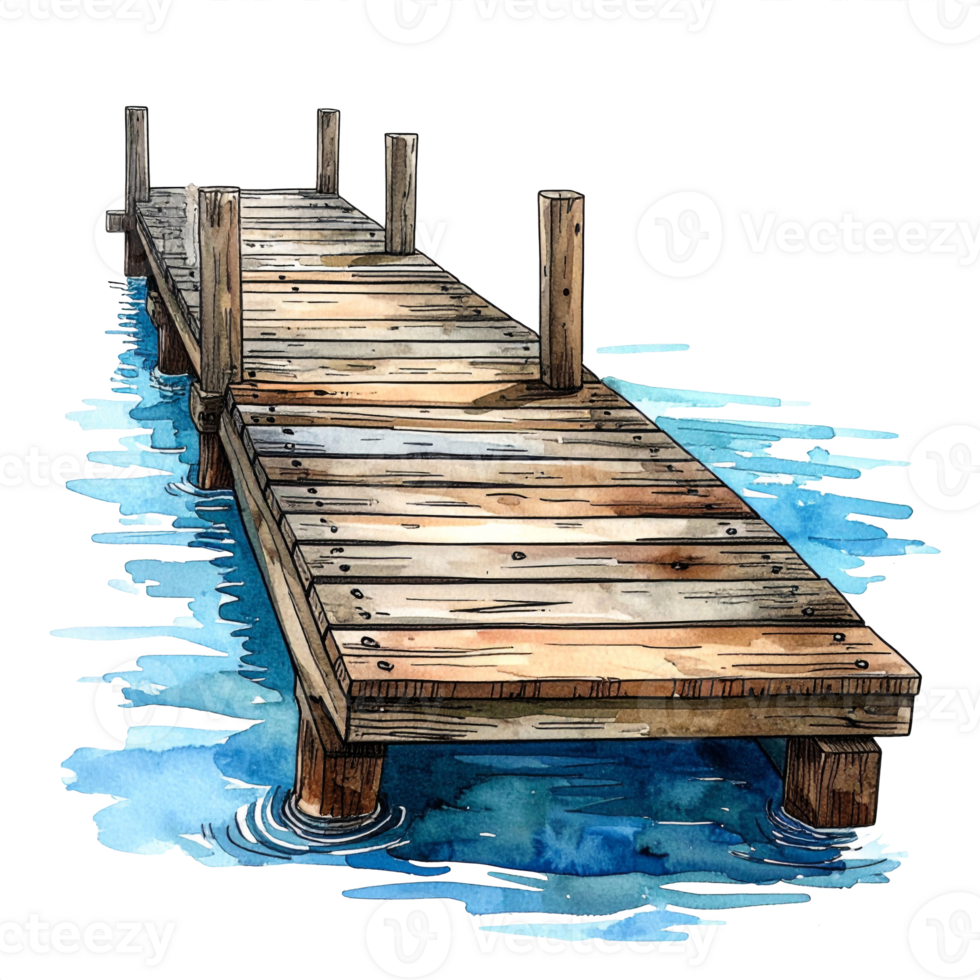 Rustic Wooden Dock on Calm Blue Water png