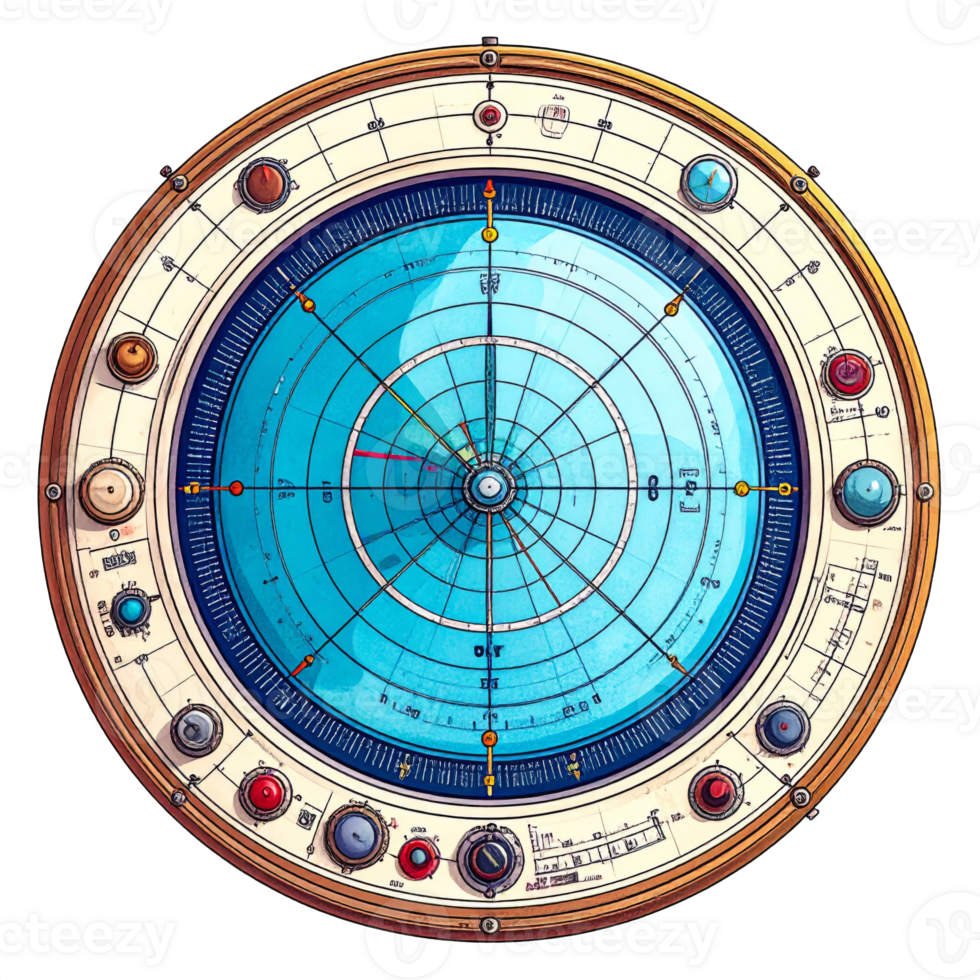 Ornate Celestial Compass with Blue and Gold Accents png