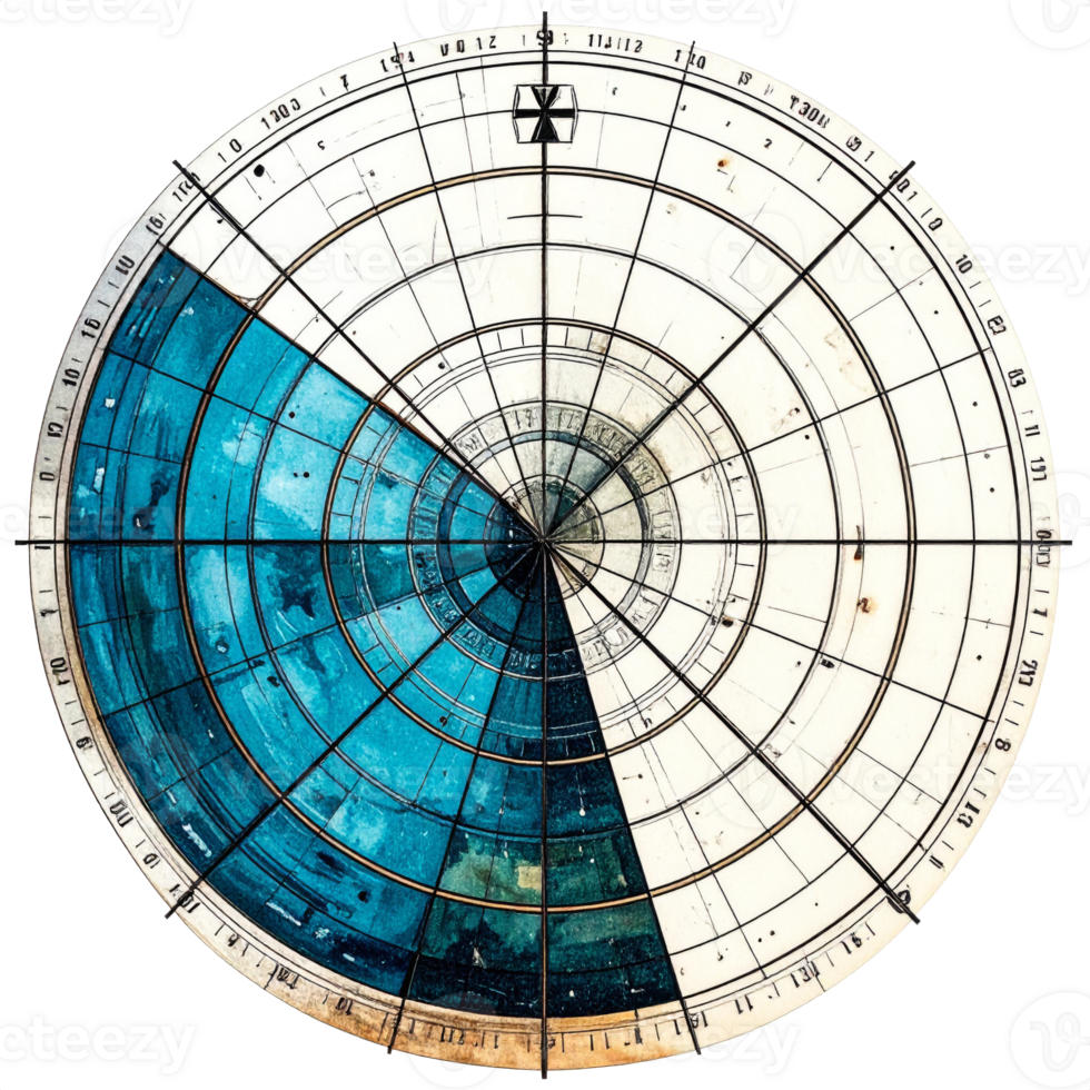Antique Circular Chart with Teal and Blue Hues png