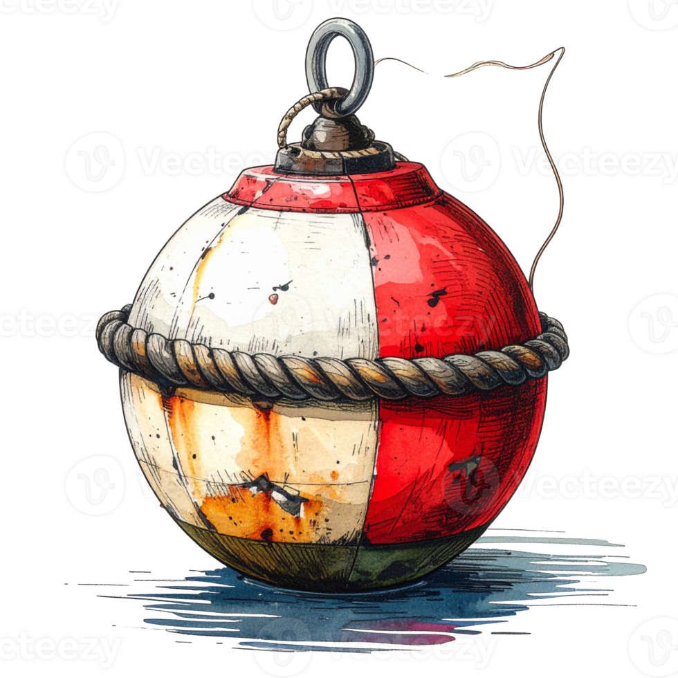 Vintage Red and White Fishing Bobber Illustration png