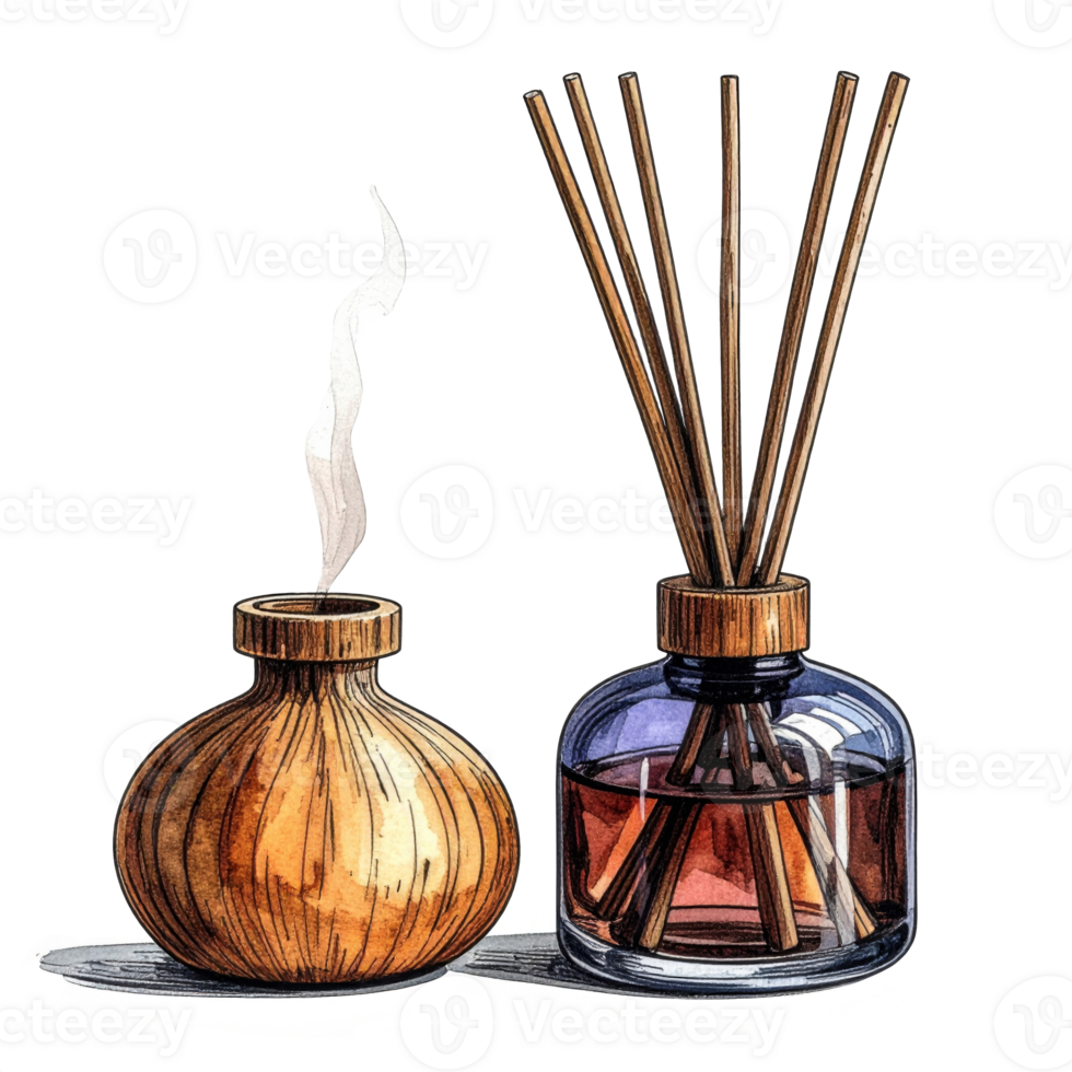 Wooden and Glass Reed Diffusers with Aromatic Scent png