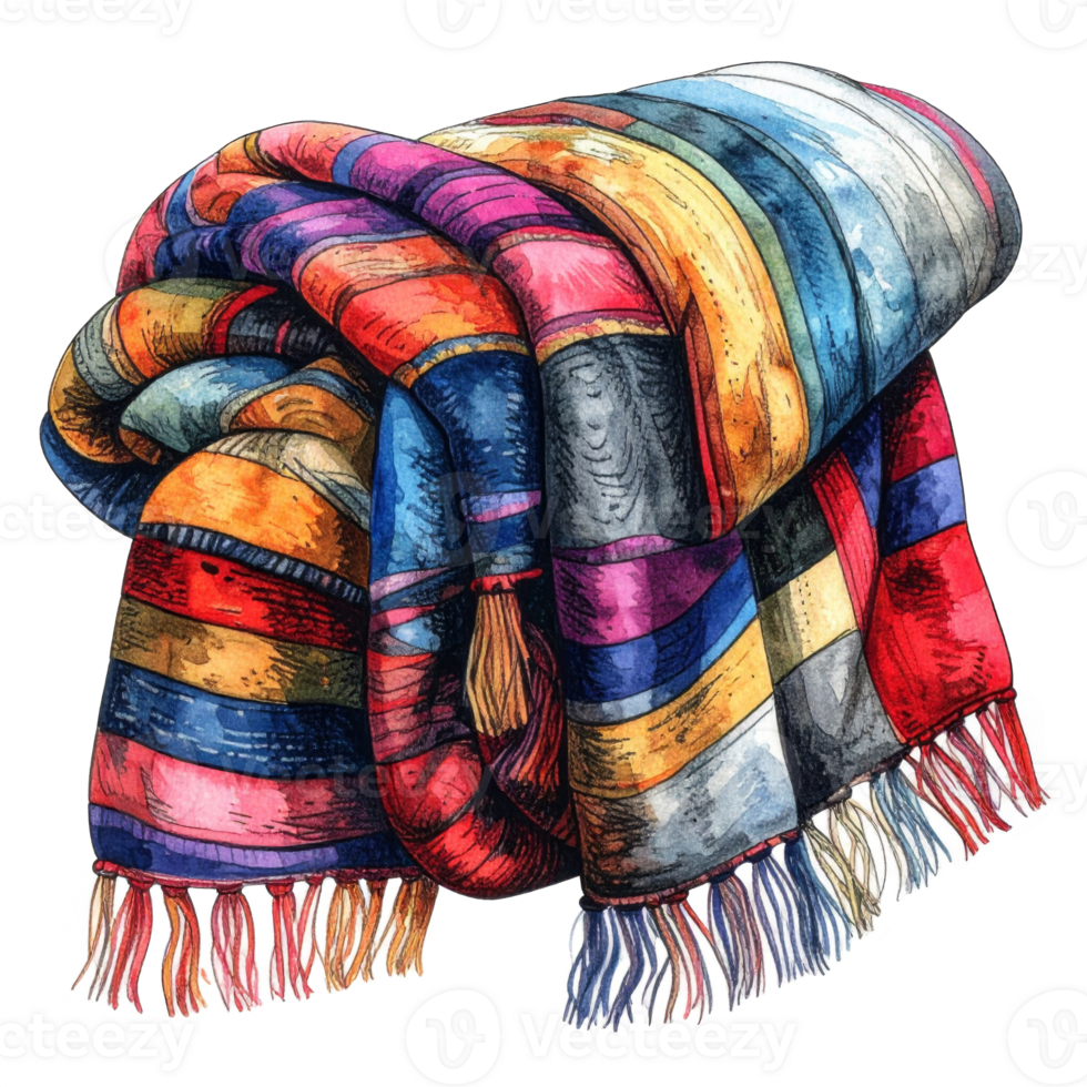 Colorful Striped Folded Blanket with Fringes png