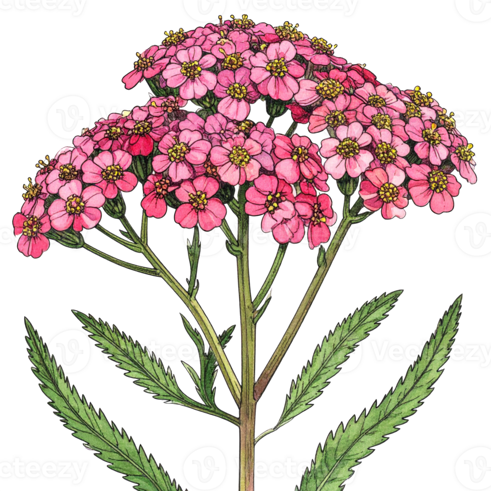 Pink Yarrow Flower Illustration on Transparent Background png