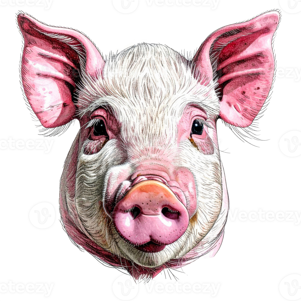 Pink Pig Portrait on Transparent Background png