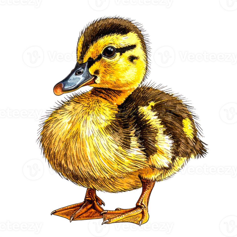 Cute Yellow Duckling with Brown Stripes on Transparent Background png