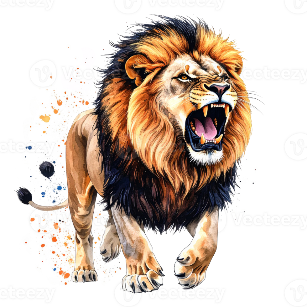 Roaring Lion with Colorful Abstract Background png
