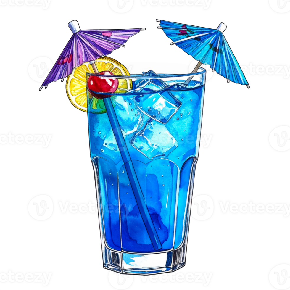 Blue Lagoon Cocktail with Colorful Umbrellas png