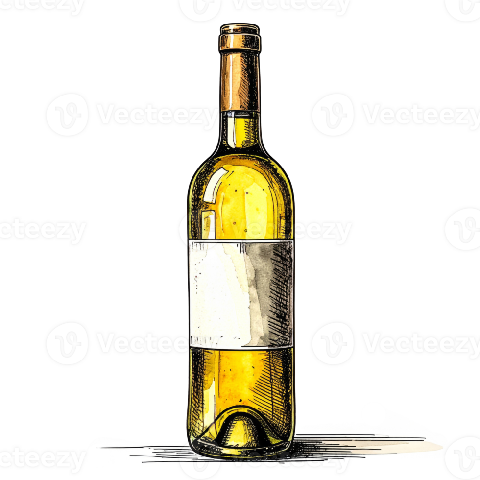 Yellow Wine Bottle Illustration With Blank Label png