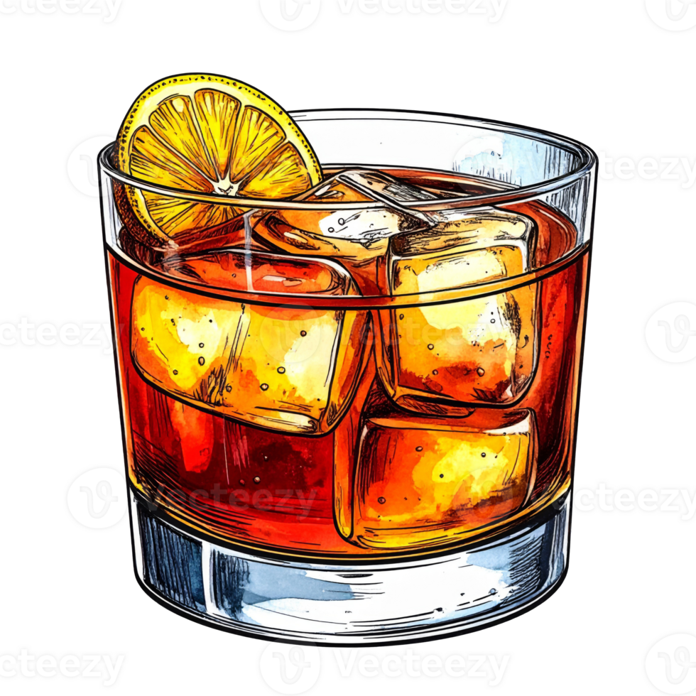 Refreshing Red Cocktail with Lemon in Rocks Glass png