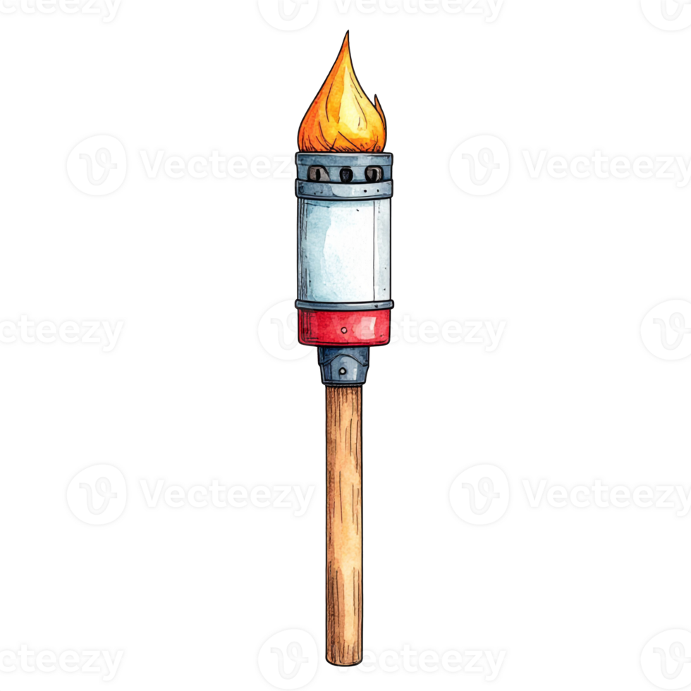 Lit Wooden Torch with Metal Container and Bright Flame png