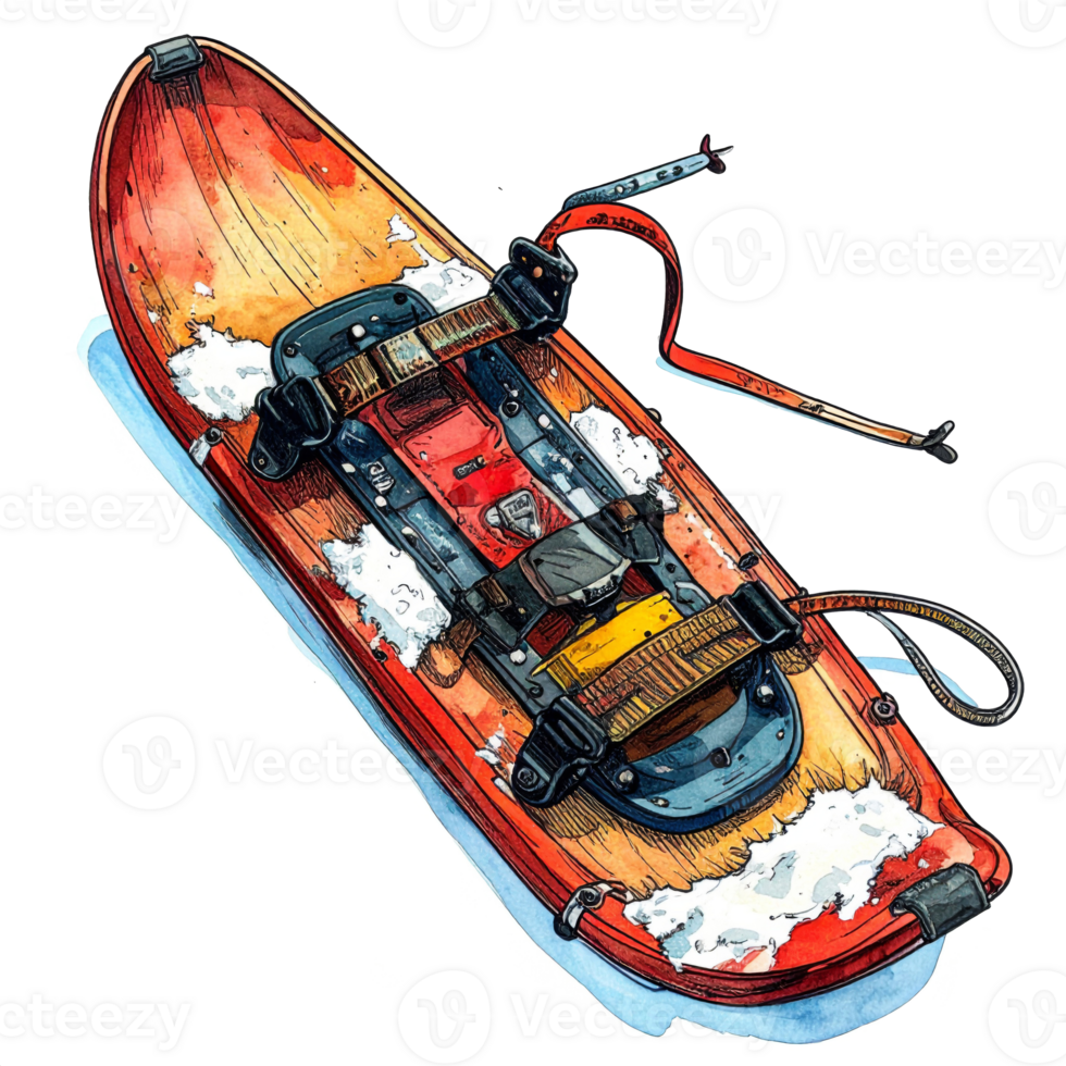 Vintage Red Wooden Snowshoe with Straps on Transparent Background png