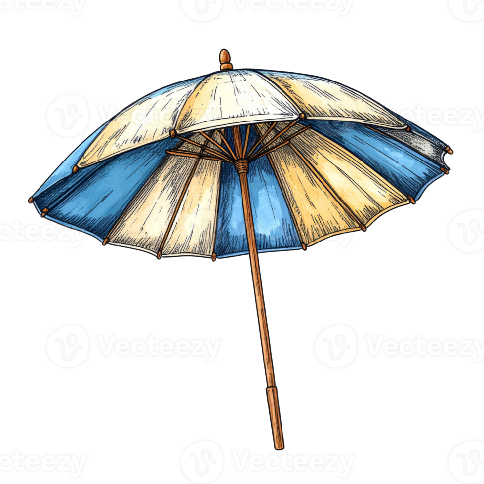 Blue and Yellow Striped Beach Umbrella Illustration png