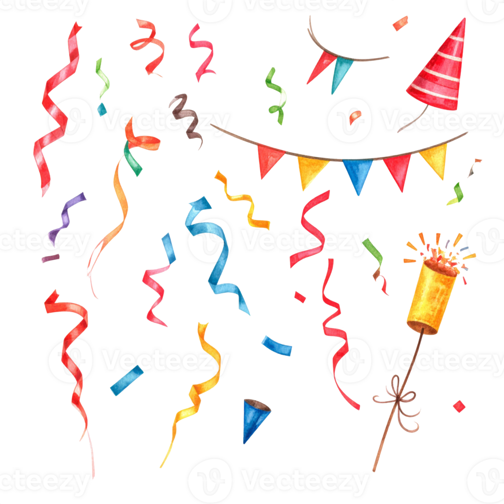 Colorful Watercolor Party Ribbons and Confetti png