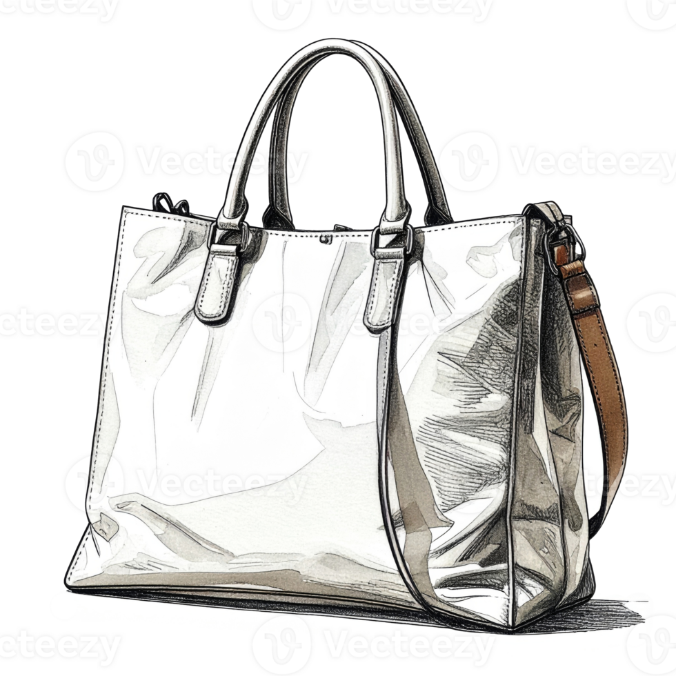 Silver Tote Bag with Shoulder Strap Illustration png