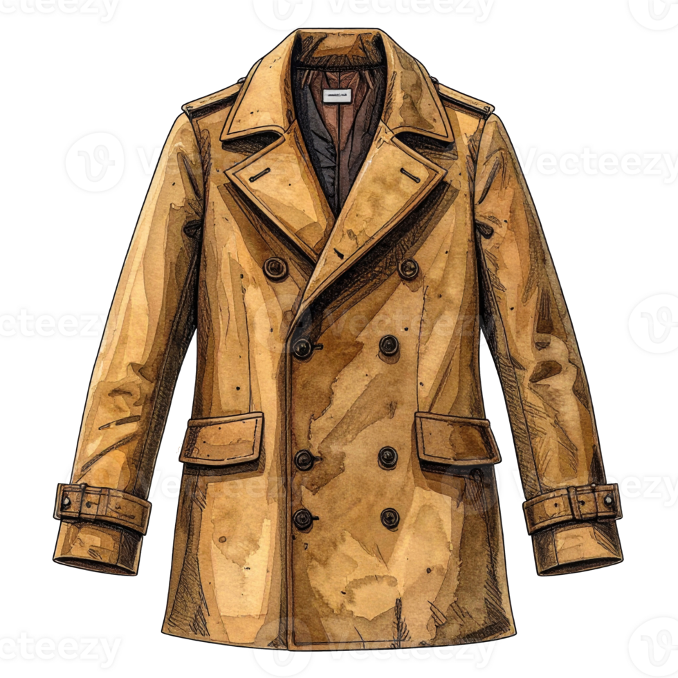 Tan Double-breasted Coat Watercolor Illustration png