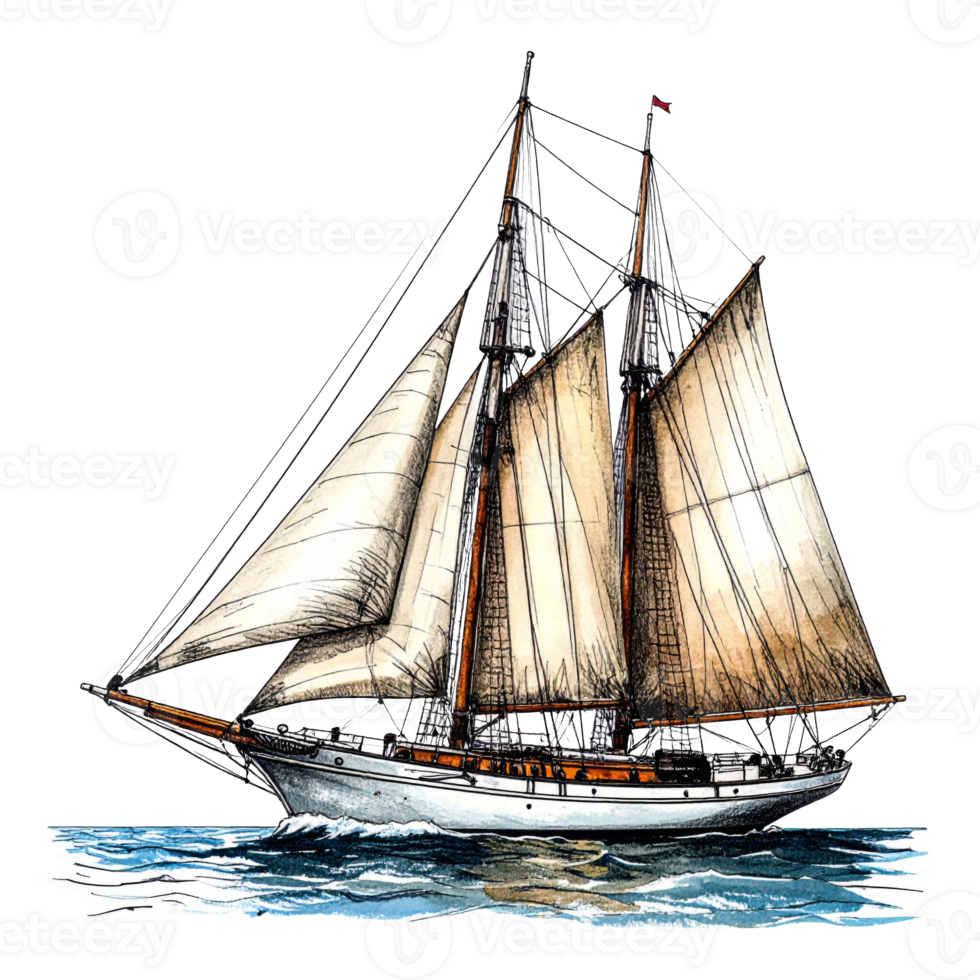 Vintage Sailboat Illustration on Transparent Background png
