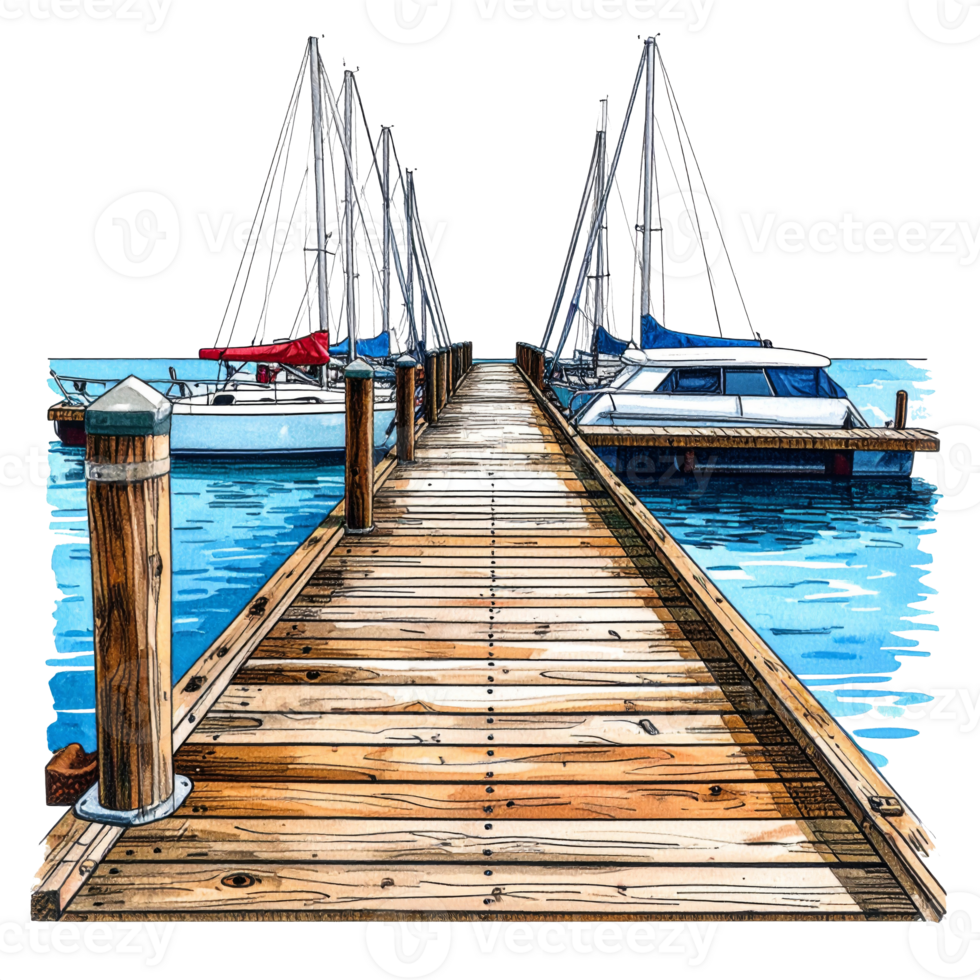 Wooden Dock with Sailboats at a Marina png
