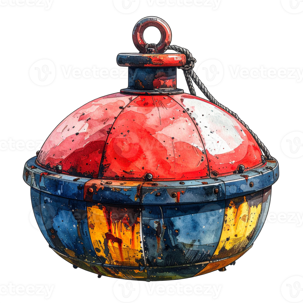 Red Blue and Yellow Rusty Metal Buoy Illustration png