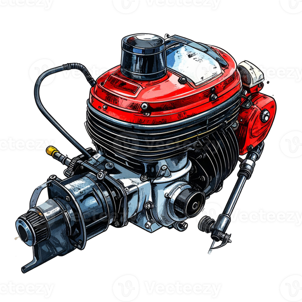 Red Detailed Engine Illustration on Transparent Background png