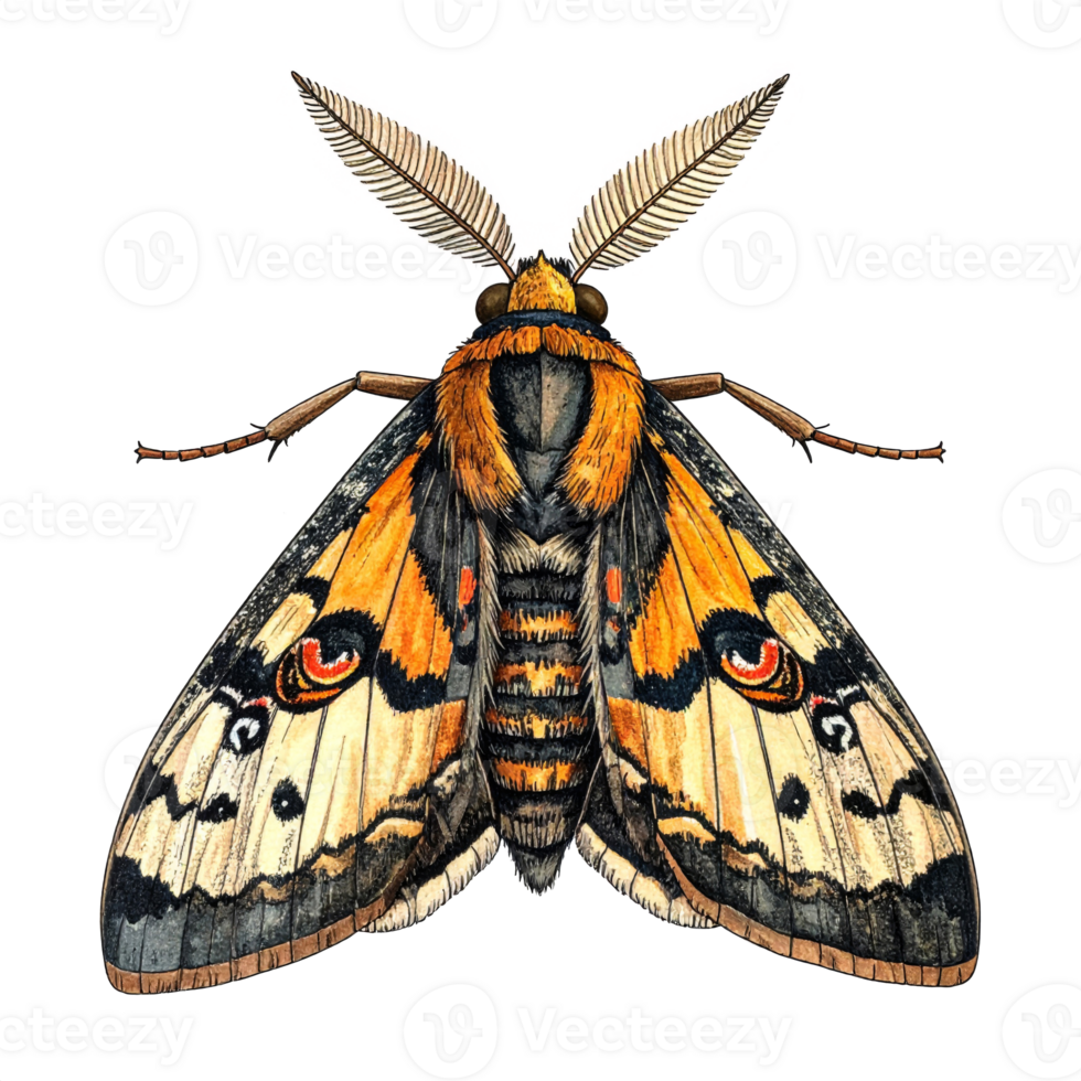 Detailed Orange And Black Moth Illustration png
