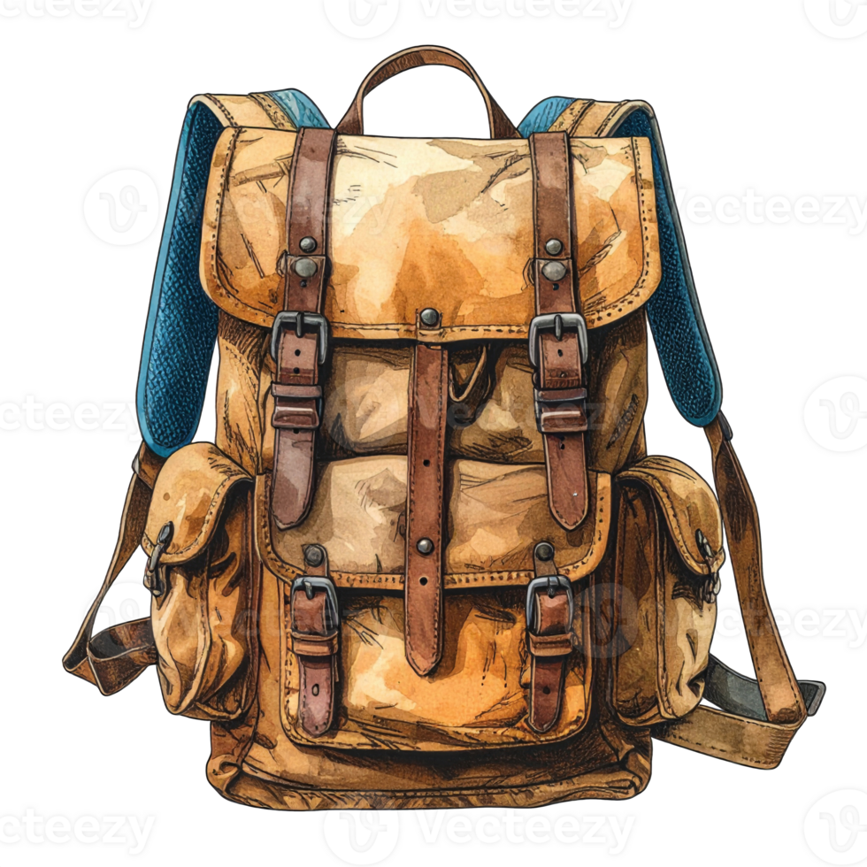 Tan Leather Canvas Backpack Illustration png