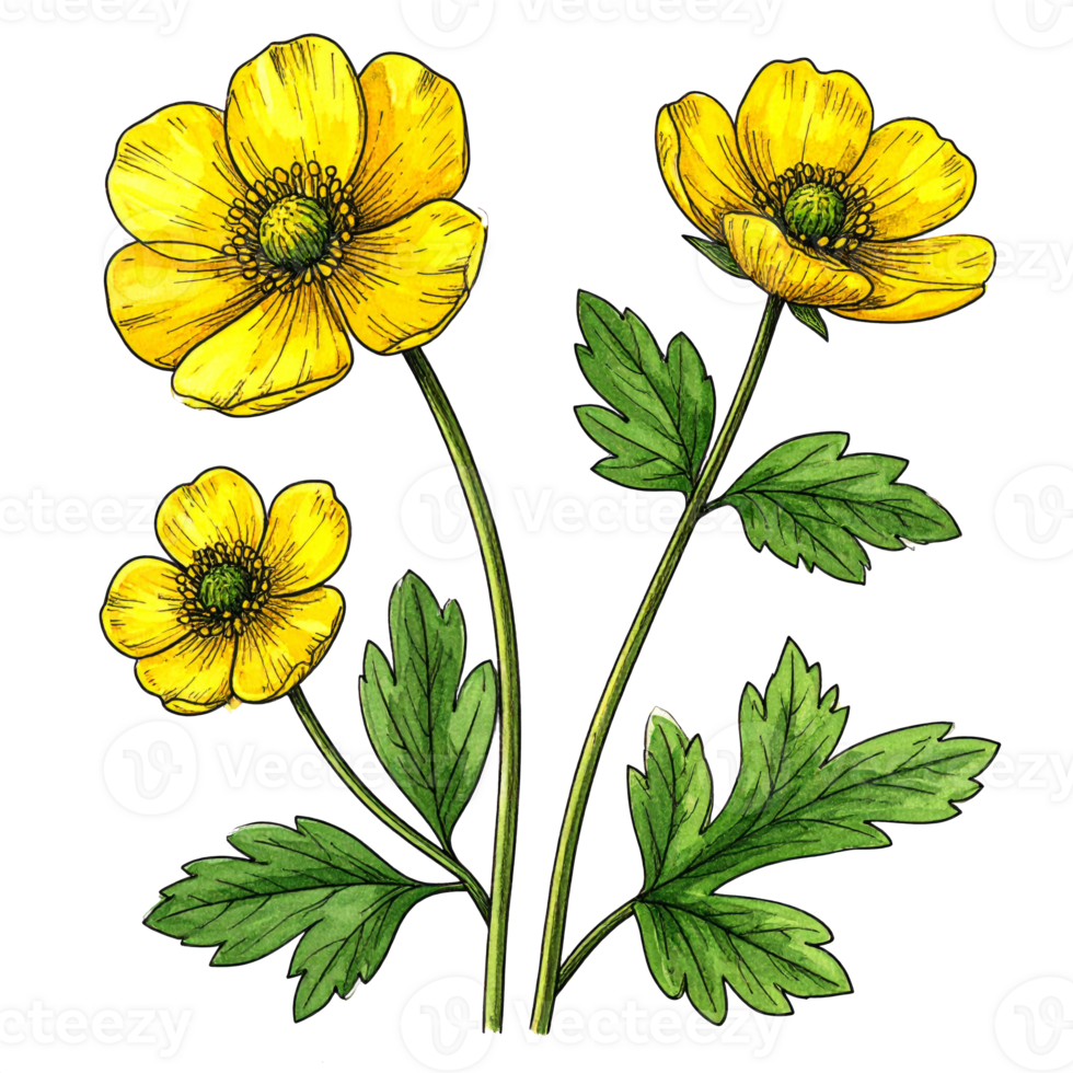 Yellow Buttercup Flower Botanical Illustration png