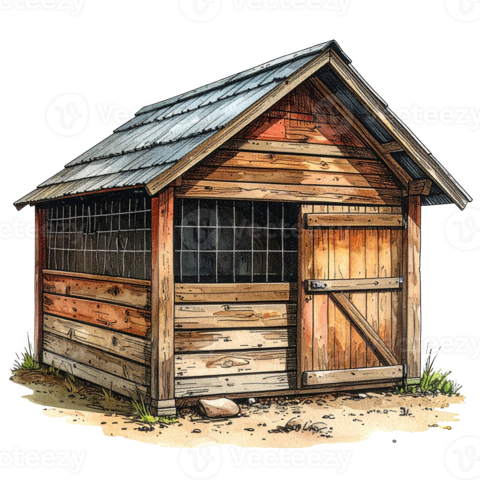 Rustic Wooden Shed with Gray Roof on Transparent Background png