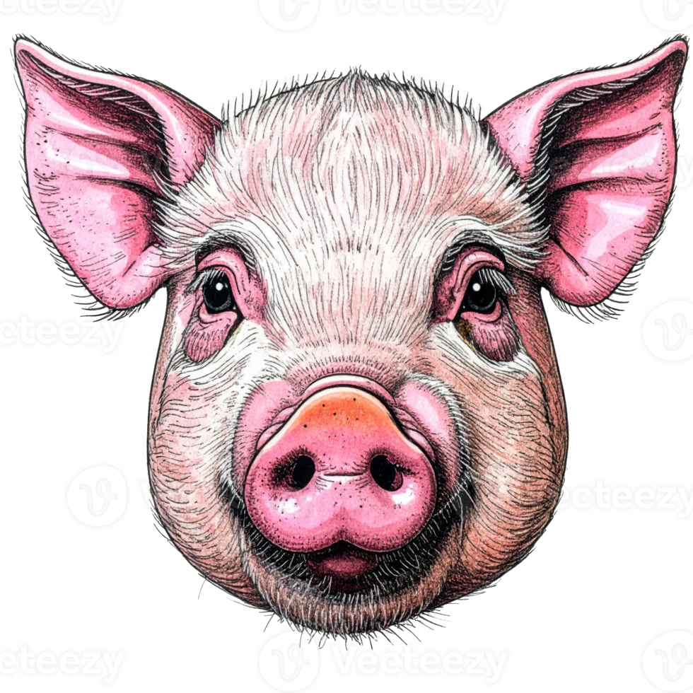 Pink Pig Portrait Illustration png