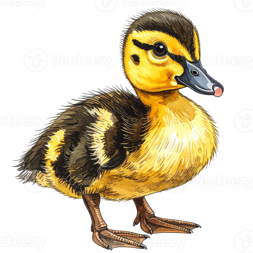 Cute Yellow Duckling with Brown and Black Markings png