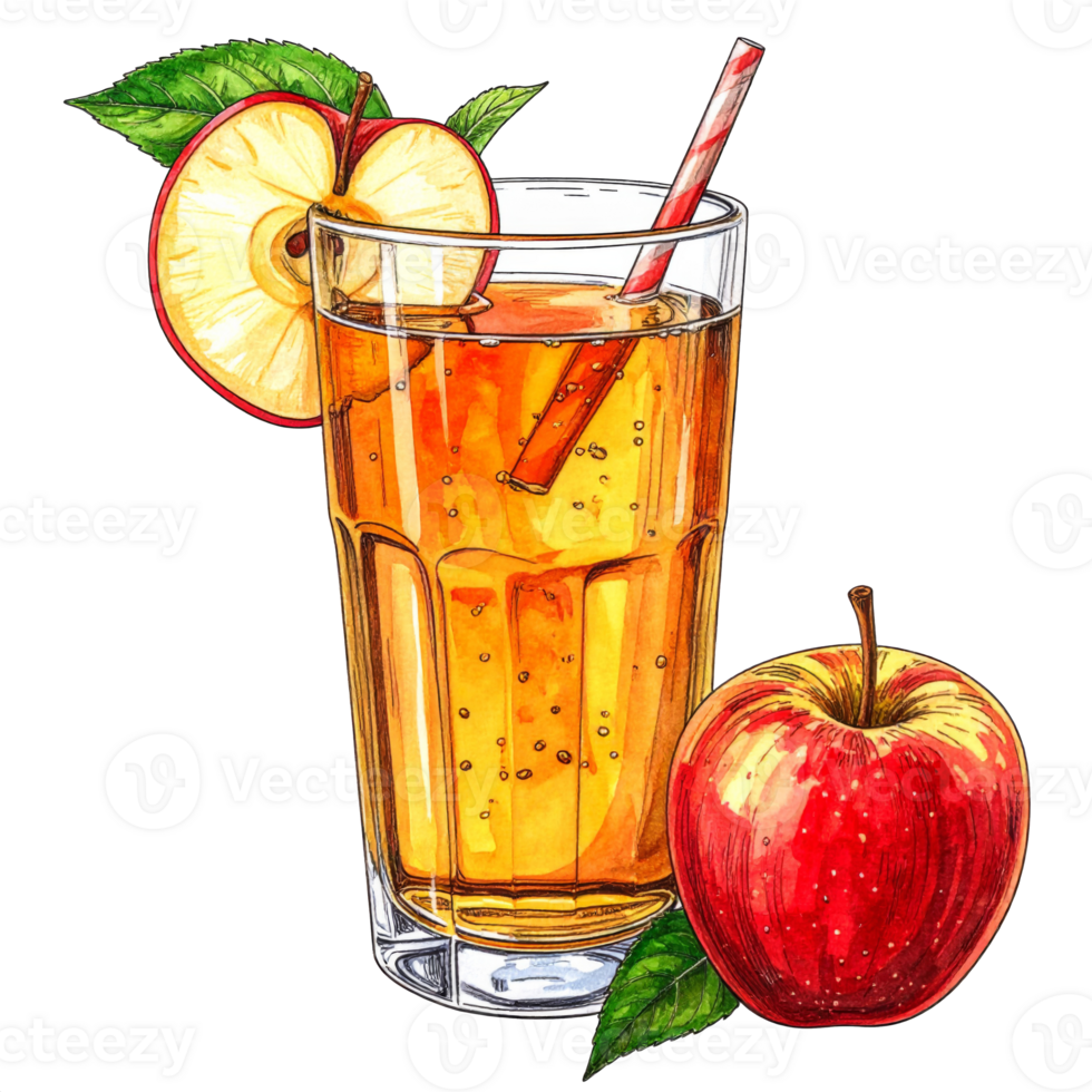 Refreshing Apple Juice in Glass with Red Apple png
