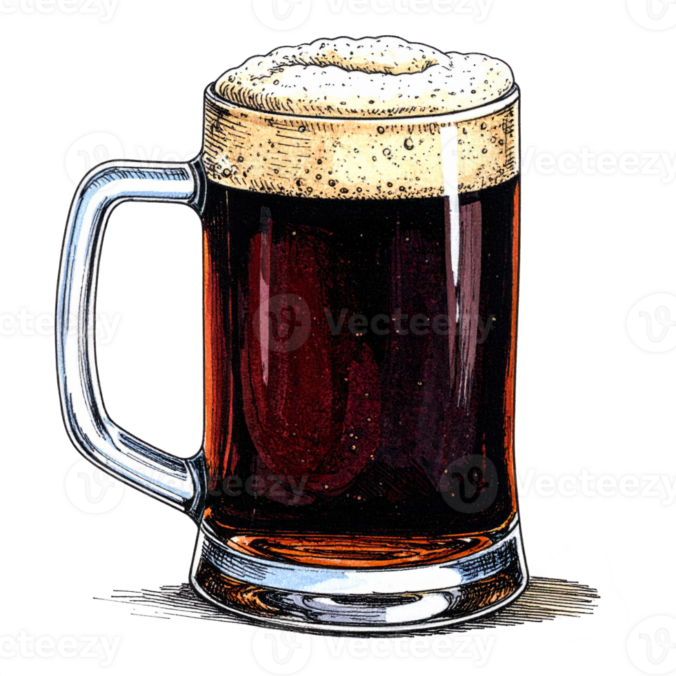 Detailed Dark Beer in a Glass Mug png