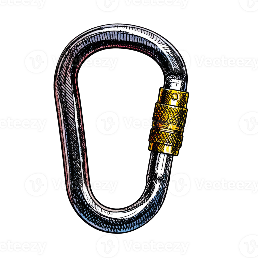 Metal Carabiner with Gold Locking Mechanism Illustration png