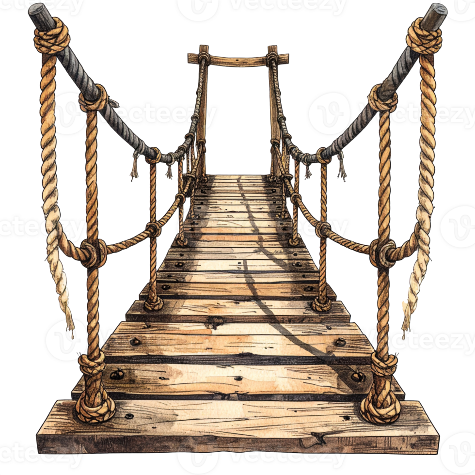 Rustic Wooden Rope Bridge png
