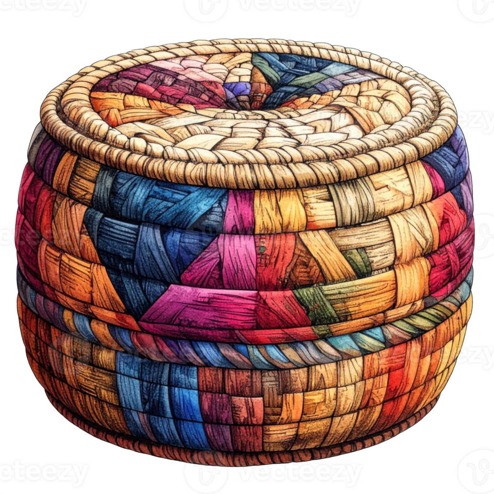 Colorful Woven Basket with Geometric Pattern png