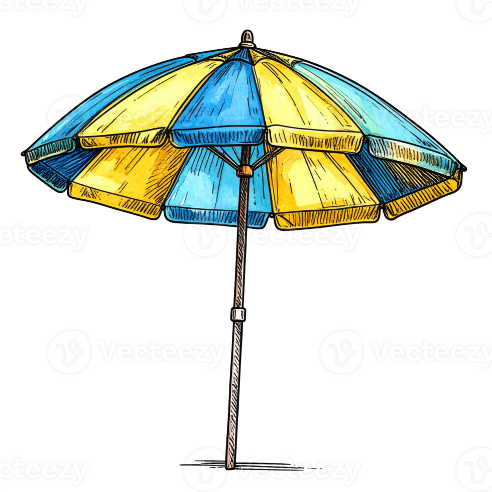 Yellow and Blue Striped Beach Umbrella Illustration png