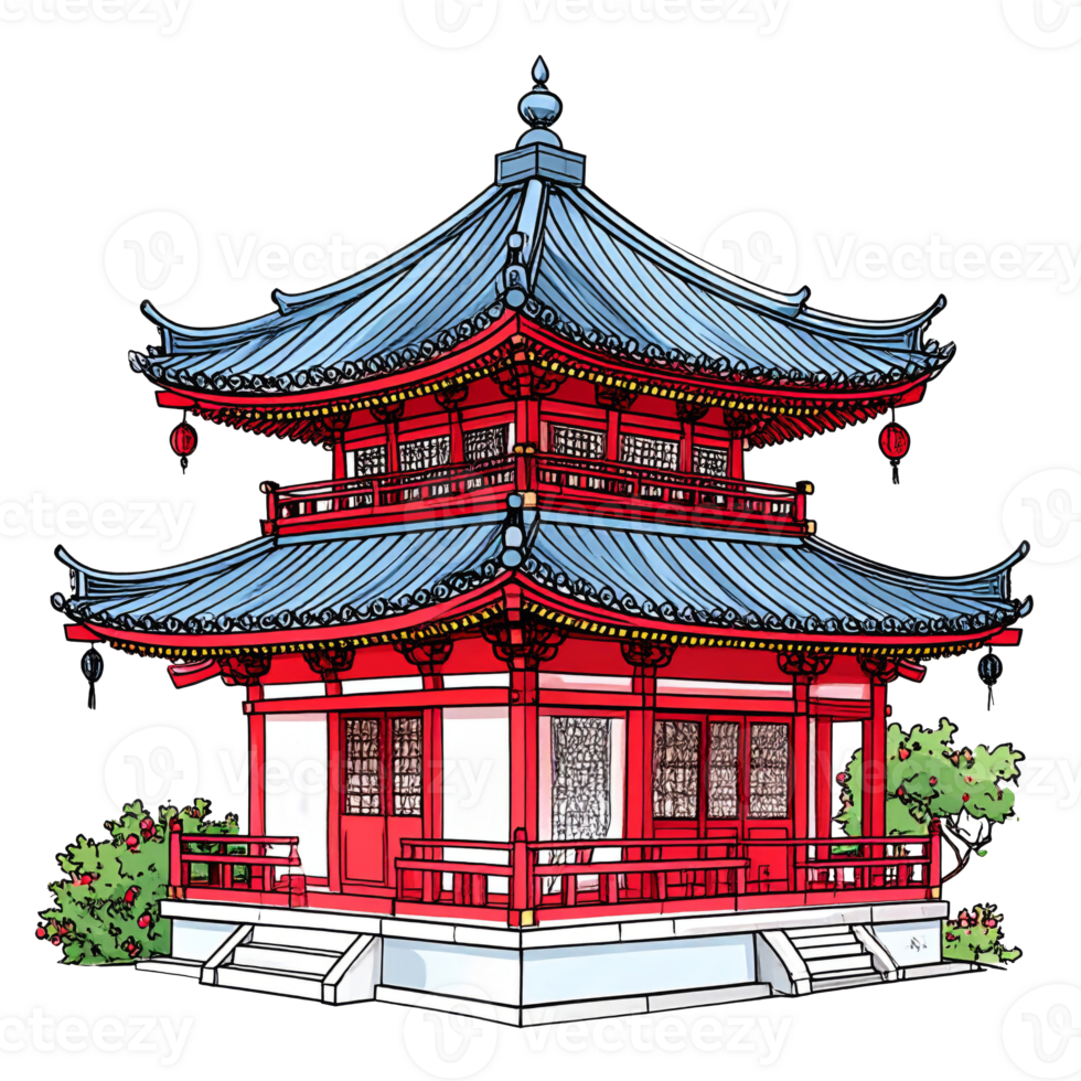 Red And Blue Asian Pavilion Illustration png