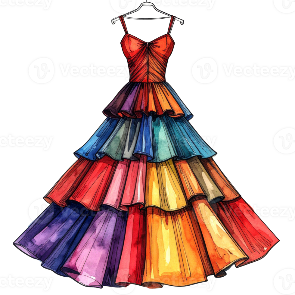 Rainbow Layered Dress Watercolor Illustration png