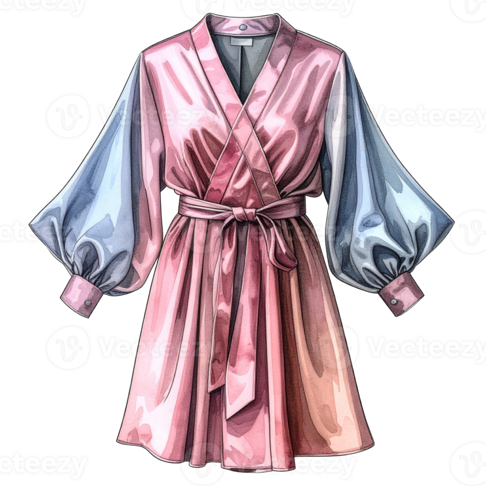 Watercolor Illustration of Pink and Blue Wrap Dress png