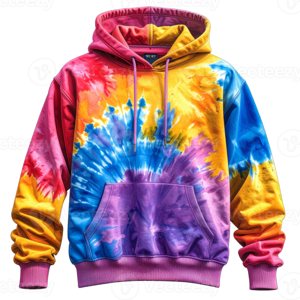 Colorful Tie Dye Hoodie with Spiral Pattern png